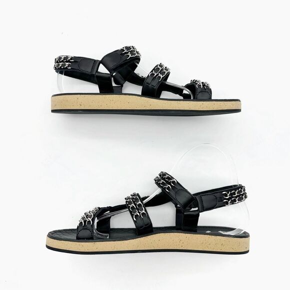 CHANEL 2022 Black Chain Interlocking CC Dad Sandals Size 40 Open Toe Slingback - Picture 5 of 15